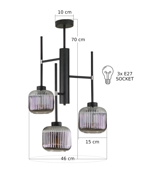 Lampa sufitowa 3xE27 ALUMA SMOKY