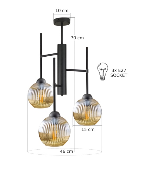Lampa sufitowa 3xE27 KLIPER AMBER
