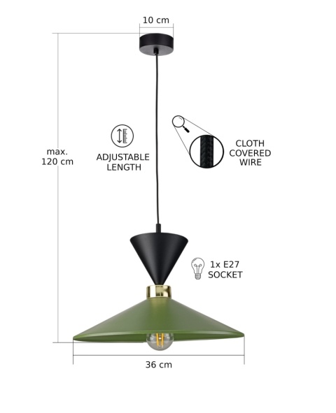 Lampa wisząca 1xE27 Amaris Black/Khaki