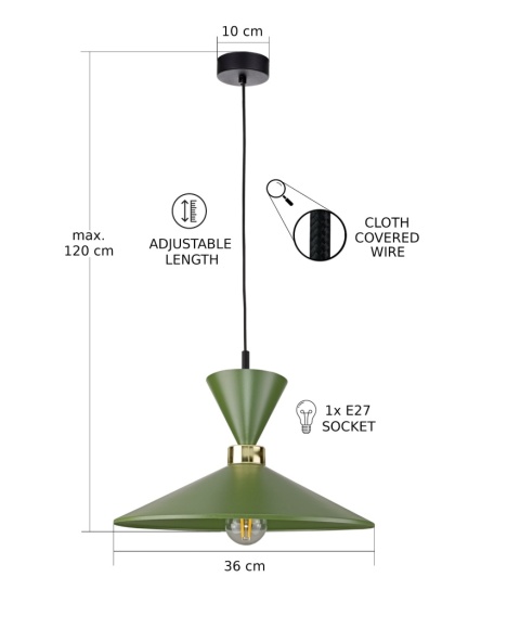 Lampa wisząca 1xE27 Amaris Khaki