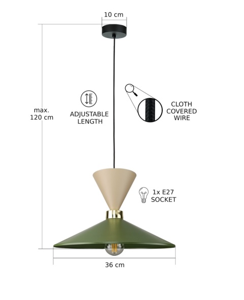 Lampa wisząca 1xE27 Amaris Latte Khaki