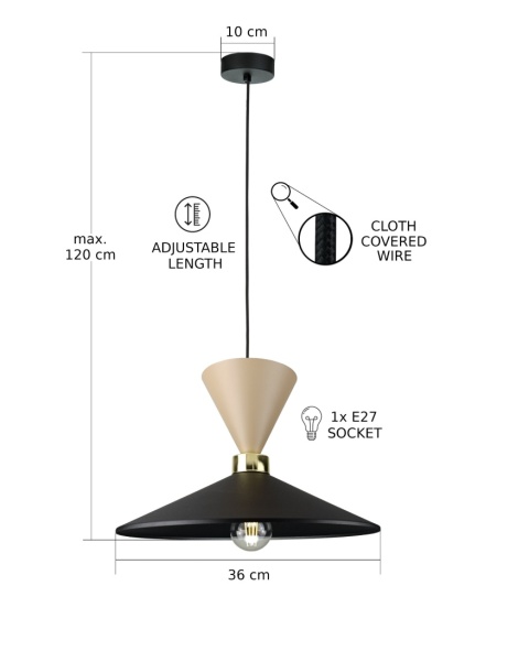 Pendant lamp 1xE27 Amaris Latte/Black