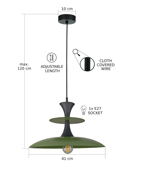 Lampa wisząca 1xE27 Celesta Khaki/Black