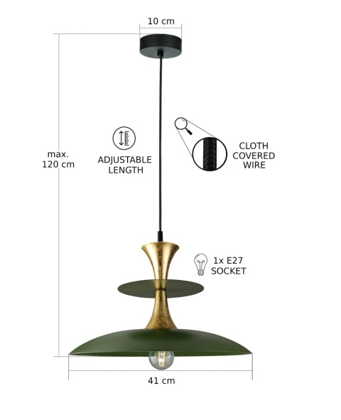 Lampa wisząca 1xE27 Celesta Khaki/Gold