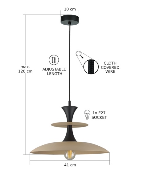 Lampa wisząca 1xE27 Celesta Latte/Black