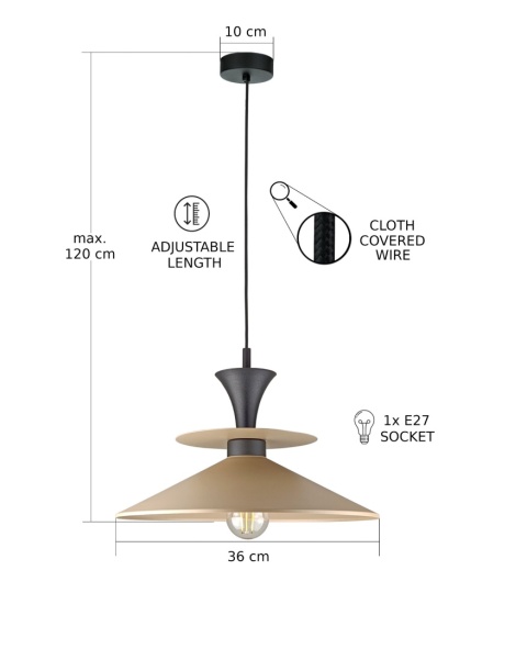 Lampa wisząca 1xE27 Della Black/Latte