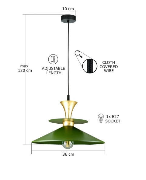 Lampa wisząca 1xE27 Della Gold/Khaki