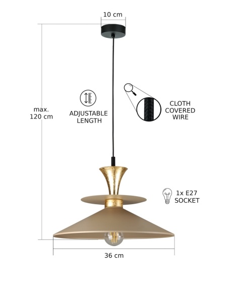 Pendant lamp 1xE27 Della Gold/Latte