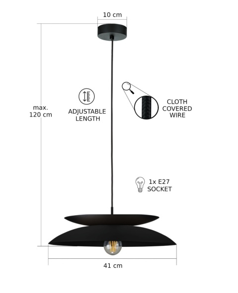 Lampa wisząca 1xE27 Ferro Black