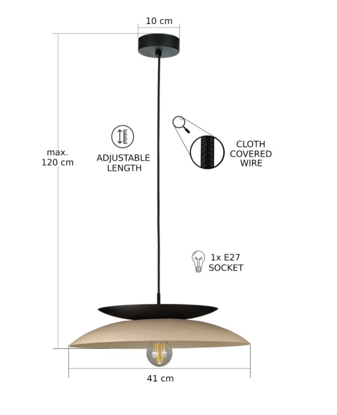 Lampa wisząca 1xE27 Ferro Latte/Black