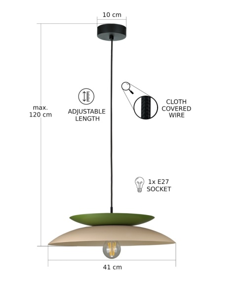Lampa wisząca 1xE27 Ferro Latte/Khaki