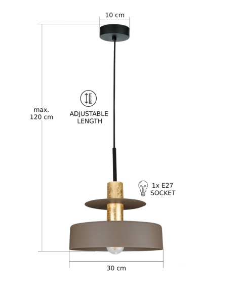 Pendant Lamp 1xE27 Solea Brown/Gold
