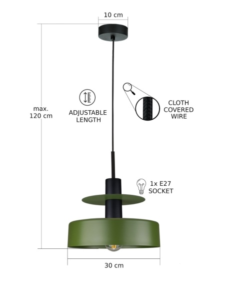 Pendant lamp 1xE27 Solea Khaki/Black