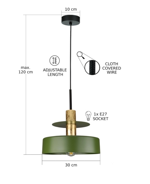 Lampa wisząca 1xE27 Solea Khaki/Gold