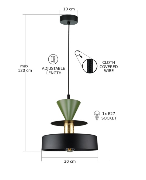 Pendant lamp 1xE27 Valia Black/Khaki
