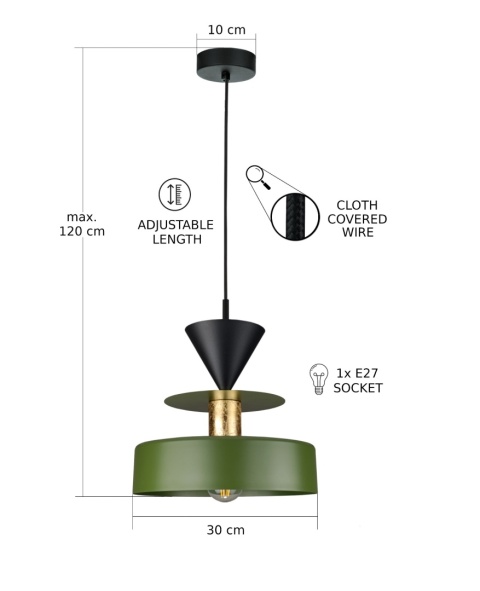 Lampa wisząca 1xE27 Valia Khaki/Black