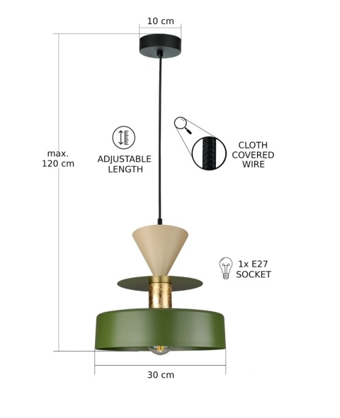Lampa wisząca 1xE27 Valia Khaki/Latte