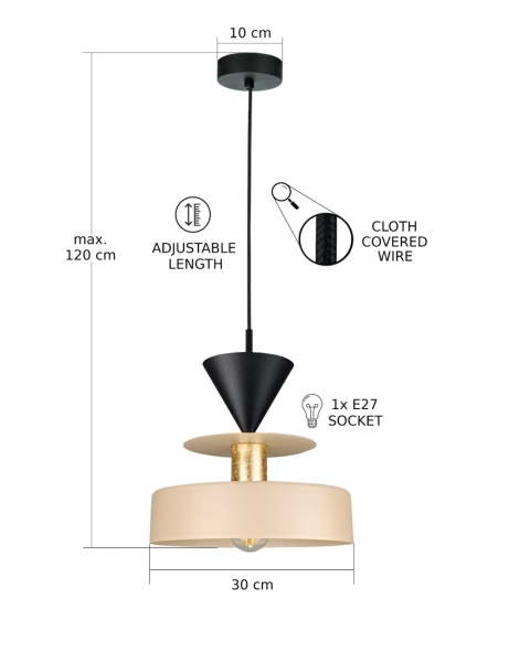 Lampa wisząca 1xE27 Valia Latte/Black