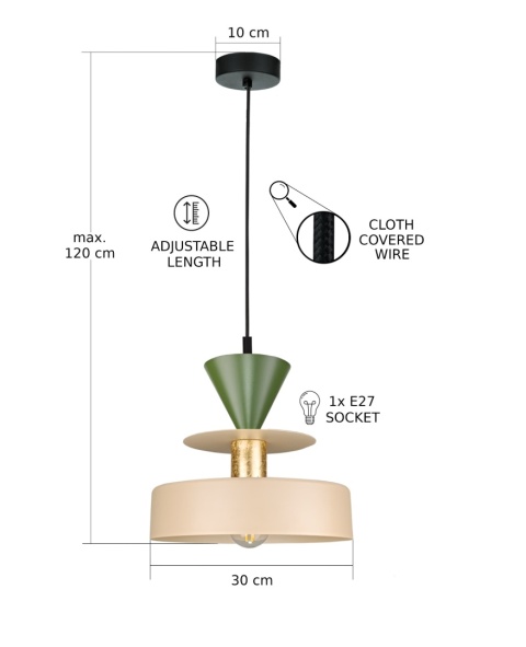 Lampa wisząca 1xE27 Valia Latte/Khaki