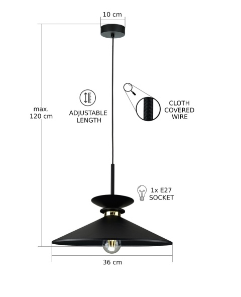 Lampa wisząca 1xE27 Velutto Black