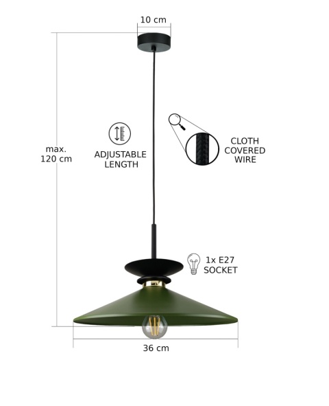 Lampa wisząca 1xE27 Velutto Khaki