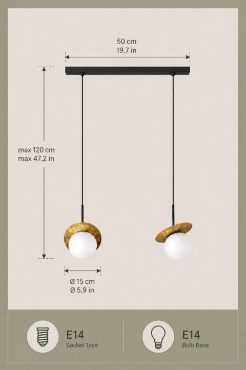 Lampa wisząca 2xE14 Aura Black/Gold
