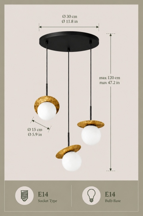 Lampa wisząca 3xE14 Aura Black/Gold