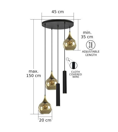 Lampa wisząca 3xE27 + 2xGU10 CALYPSO BLACK 2891
