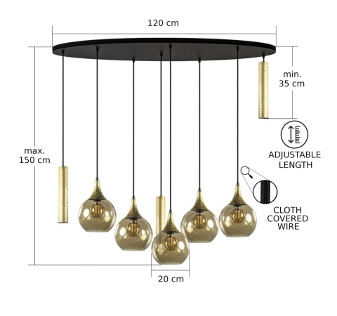 Pendant lamp 5xE27 + 3xGU10 CALYPSO BLACK/GOLD 2886