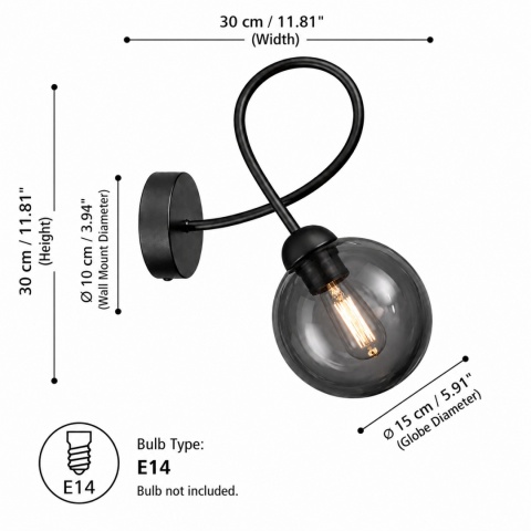 Kinkiet 1xE14 Lyra Black Smoky II