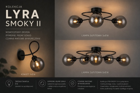Kinkiet 1xE14 Lyra Black Smoky II