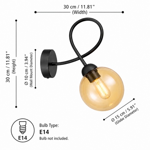 Kinkiet 1xE14 Lyra Black/Honey II