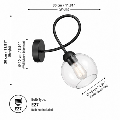 Kinkiet 1xE27 Lyra Black/Clear