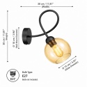 Kinkiet 1xE27 Lyra Black/Honey