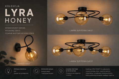 Kinkiet 1xE27 Lyra Black/Honey