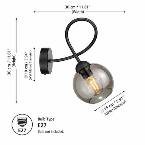 Kinkiet 1xE27 Lyra Black/Smoky
