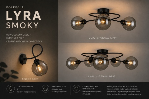 Kinkiet 1xE27 Lyra Black/Smoky