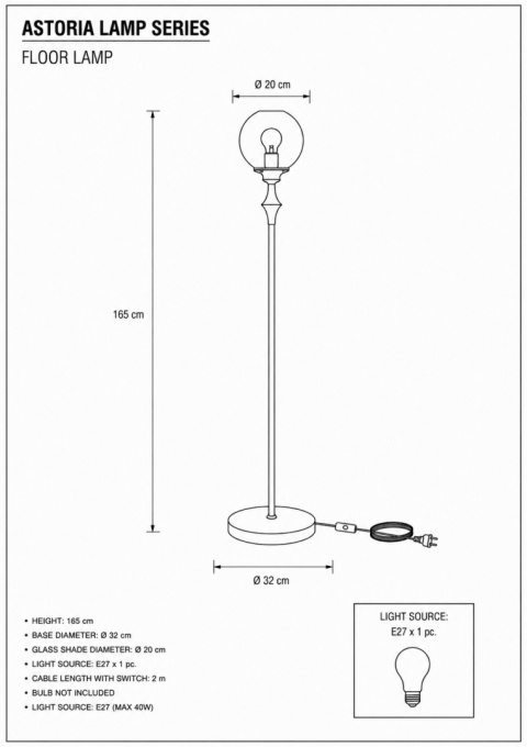 Lampa podłogowa 1xE27 Astoria
