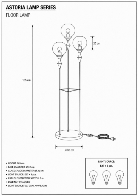 Lampa podłogowa 3xE27 Astoria