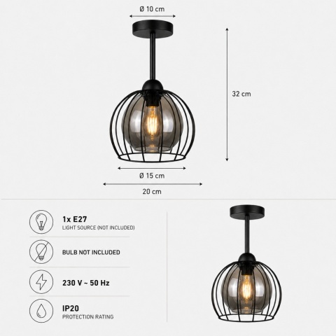 Ceiling Lamp 1xE27 SOLO BLACK