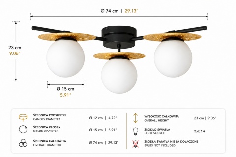 Lampa sufitowa 3xE14 Luma Black/Gold