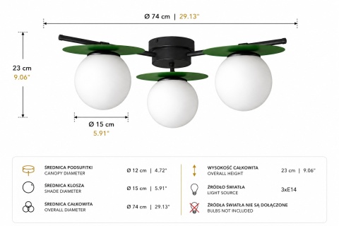 Lampa sufitowa 3xE14 Luma Black/Khaki