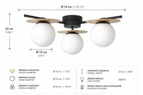 Lampa sufitowa 3xE14 Luma Black/Latte