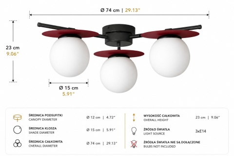 Lampa sufitowa 3xE14 Luma Black/Wine