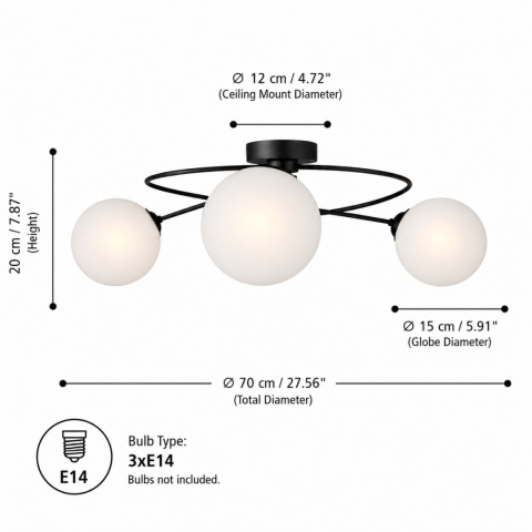 Lampa sufitowa 3xE14 Lyra Black/White