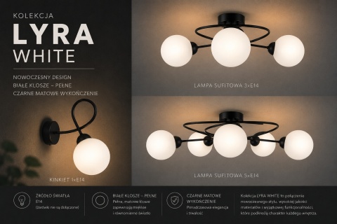 Lampa sufitowa 3xE14 Lyra Black/White