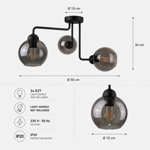 Ceiling Lamp 3xE27 COSMO BLACK