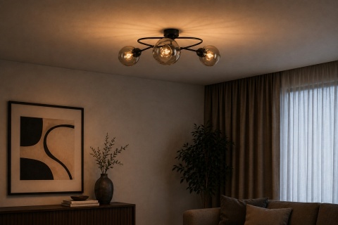 Lampa sufitowa 3xE27 Lyra Black/Smoky