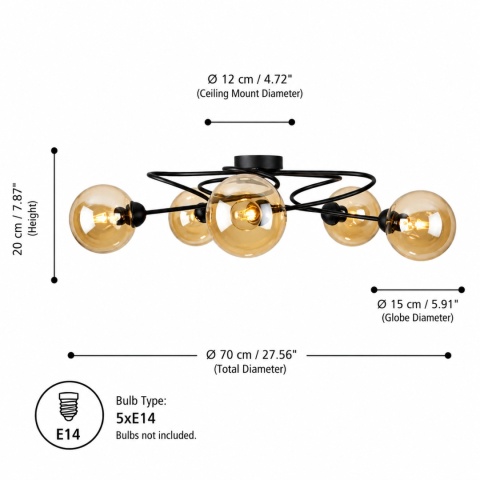 Lampa sufitowa 5xE14 Lyra Black/Honey II