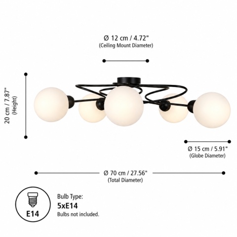 Lampa sufitowa 5xE14 Lyra Black/White